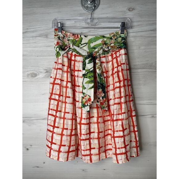 Maeve Dresses & Skirts - Maeve Skirt Womens 2 Pleated Silk Blend Belted Grid Floral Anthropologie